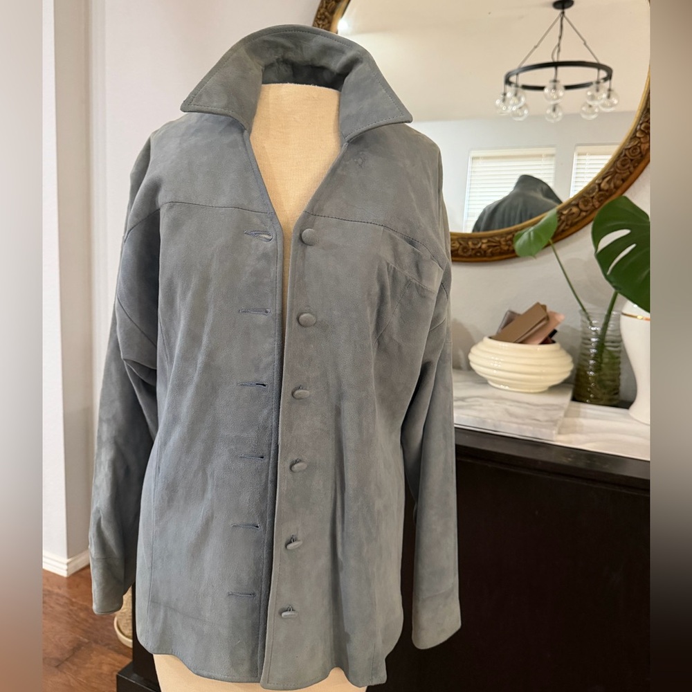 Gray Suede Button-Up Jacket